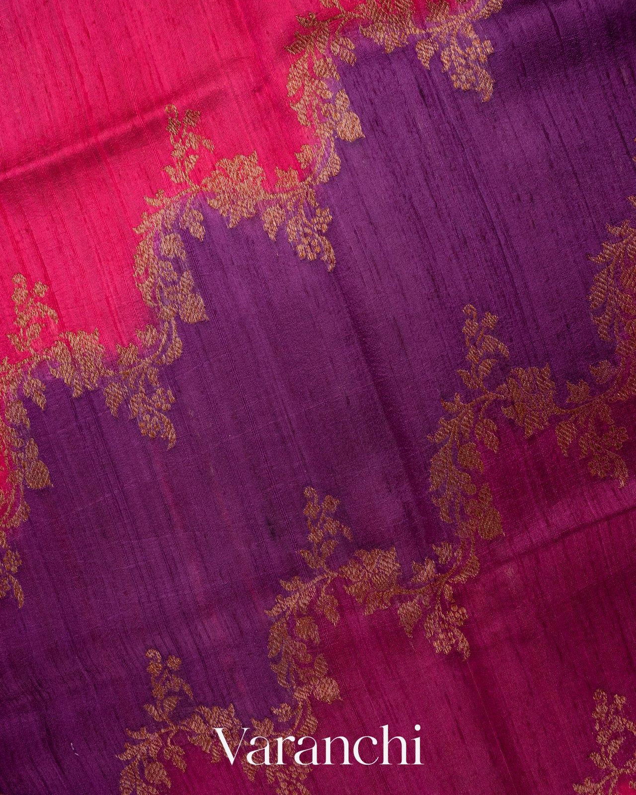 Purple Tricolour Rangkaat Pure Raw Silk Handloom Saree