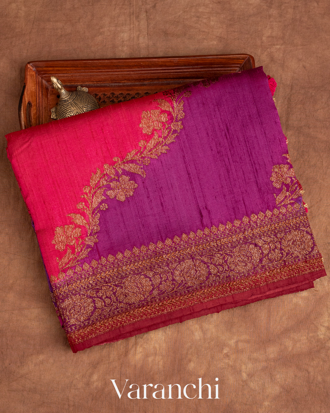 Magenta Tricolour Rangkaat Raw Silk Handloom Saree