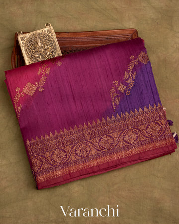 Magenta Tricolour Rangkaat Raw Silk Handloom Saree