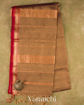 Mocha Brown Pure Tissue Maheshwari Silk Cotton Handloom Saree