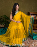 Powder Blue and Mustard Yellow Pure Maheswari Silk Cotton Tissue Handloom Saree 