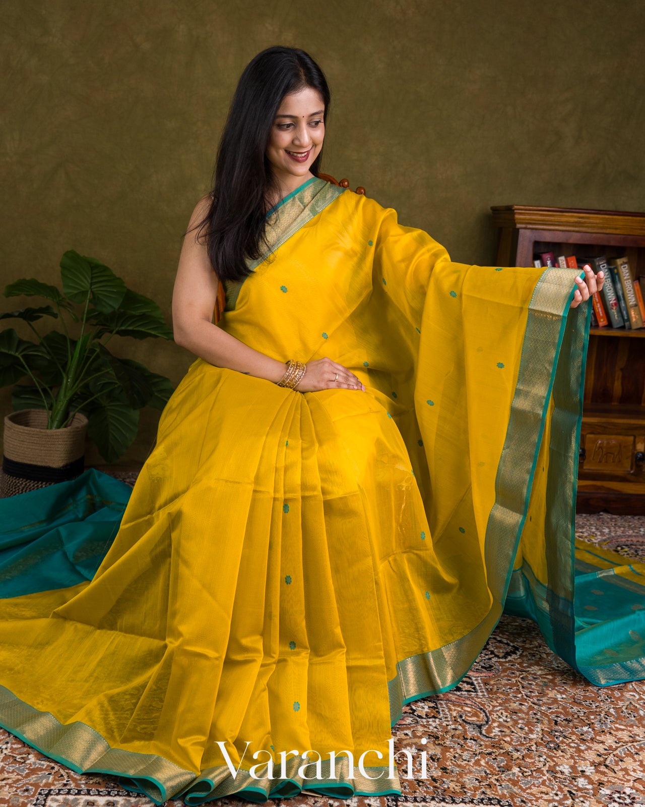 Powder Blue and Mustard Yellow Pure Maheswari Silk Cotton Tissue Handloom Saree 