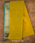 Powder Blue and Mustard Yellow Pure Maheswari Silk Cotton Tissue Handloom Saree 