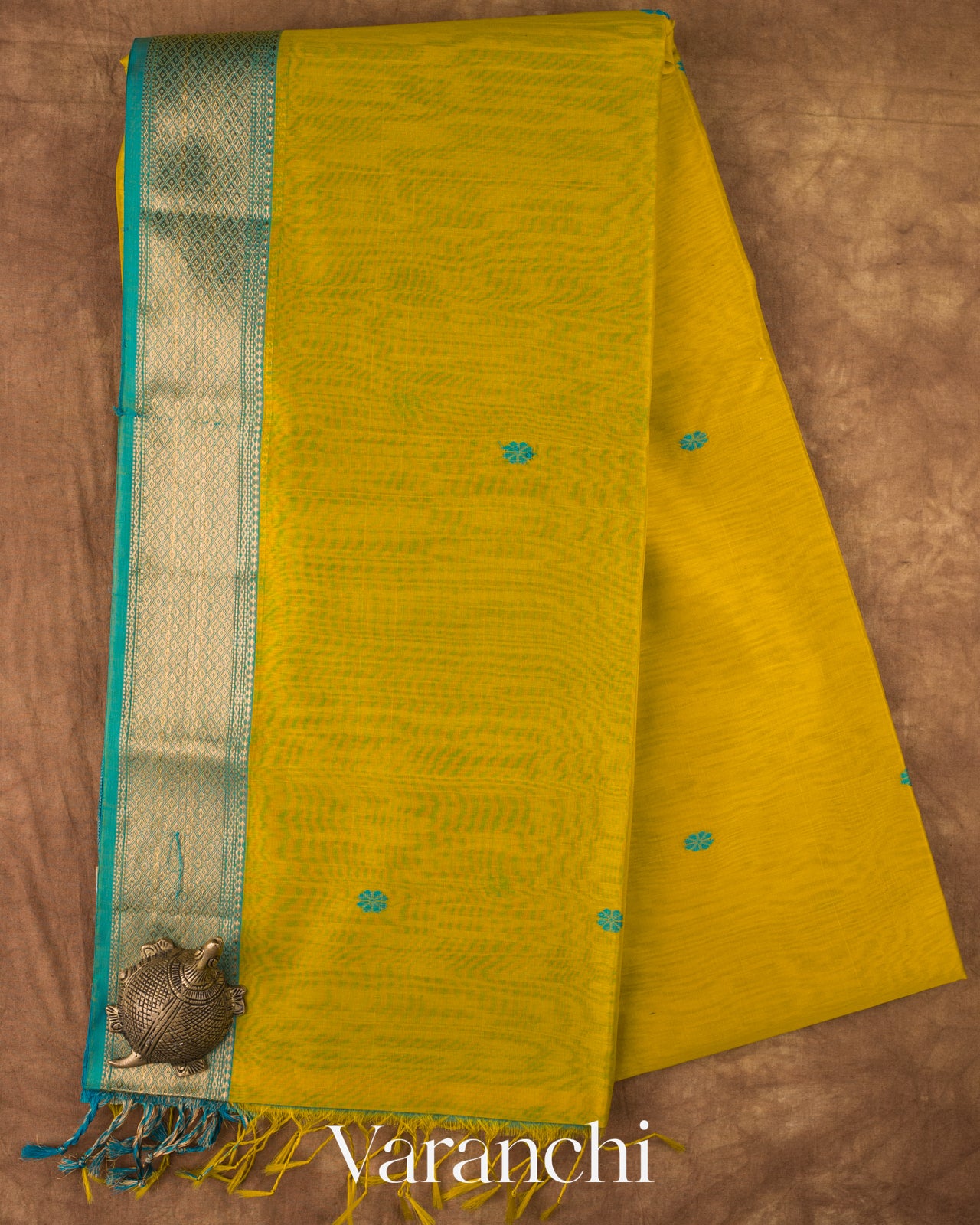 Powder Blue and Mustard Yellow Pure Maheswari Silk Cotton Tissue Handloom Saree 