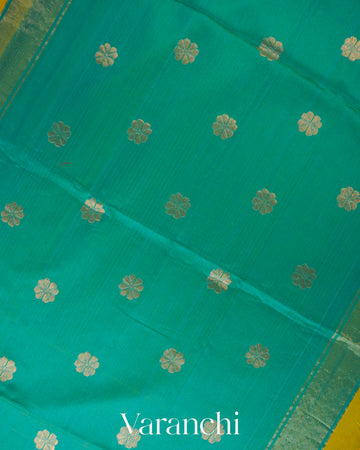 Powder Blue and Mustard Yellow Pure Maheswari Silk Cotton Tissue Handloom Saree 