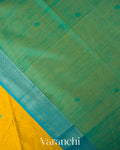 Powder Blue and Mustard Yellow Pure Maheswari Silk Cotton Tissue Handloom Saree 