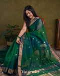 Green and Blue Ombre -Dyed Pure Maheswari Silk Cotton 