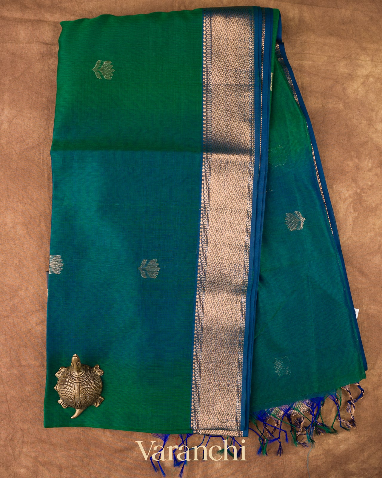 Green and Blue Ombre -Dyed Pure Maheswari Silk Cotton 