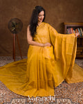 Golden Marigold Yellow Pure Maheswari Silk Cotton Tissue Handloom Saree