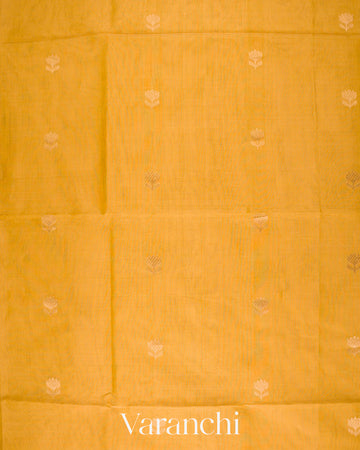 Golden Marigold Yellow Pure Maheswari Silk Cotton Tissue Handloom Saree