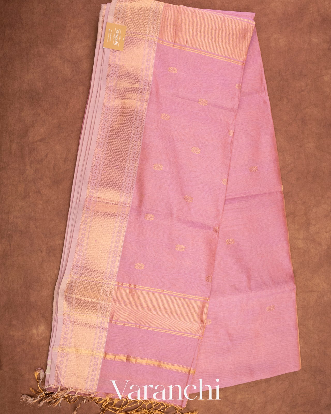 Light Rose Pure Maheswari Silk Cotton Tissue Handloom Saree