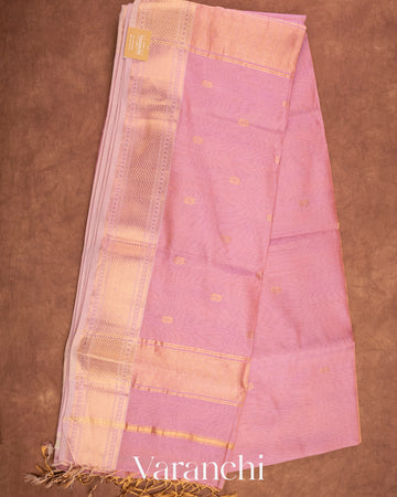 Light Rose Pure Maheswari Silk Cotton Tissue Handloom Saree