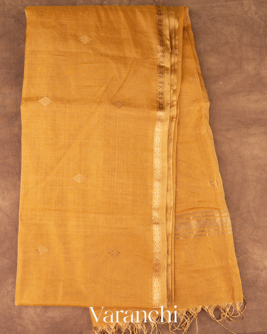 Honey Gold Pure Maheshwari Silk Cotton Tissue Handloom Saree