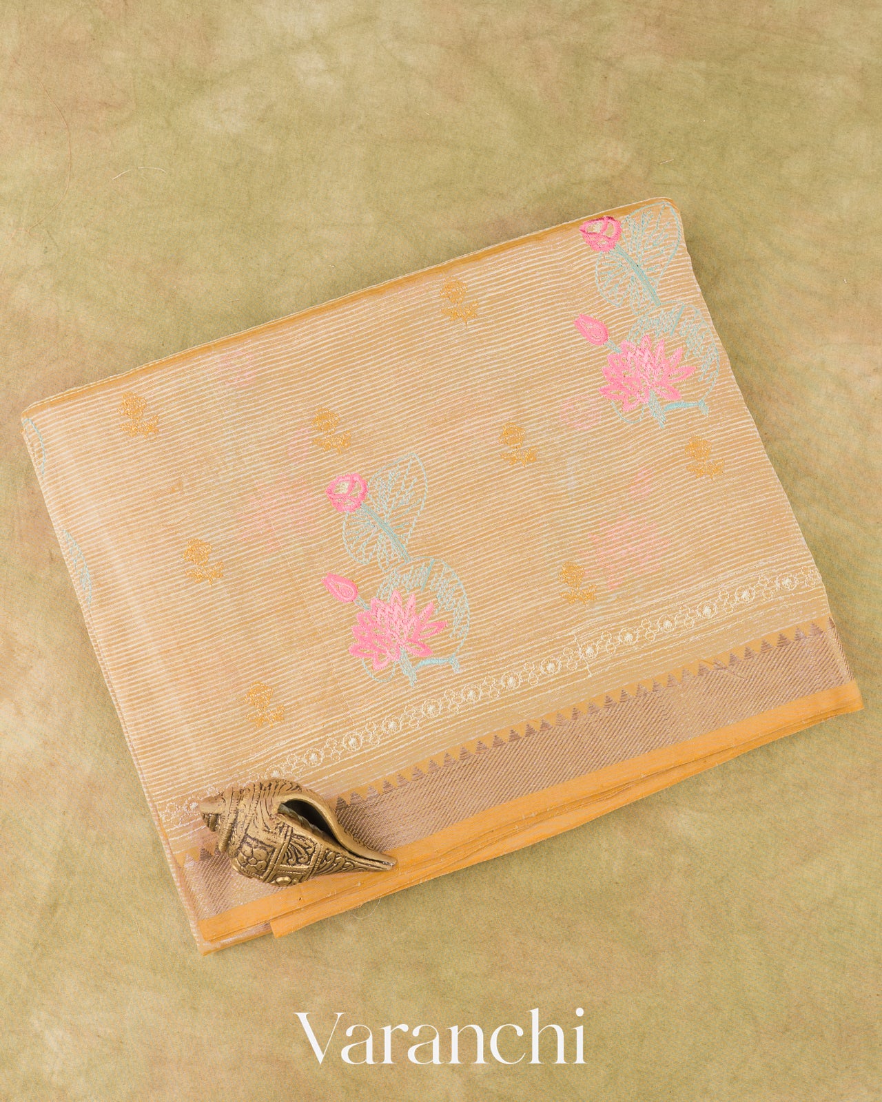 Sandalwood Yellow Embroidered Pure Mangalgiri Silk Handloom Saree