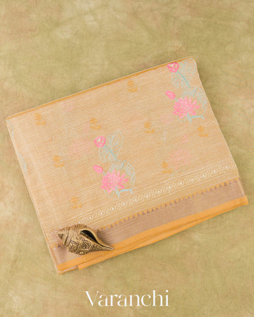 Sandalwood Yellow Embroidered Pure Mangalgiri Silk Handloom Saree