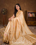 Sandalwood Yellow Embroidered Pure Mangalgiri Silk Handloom Saree