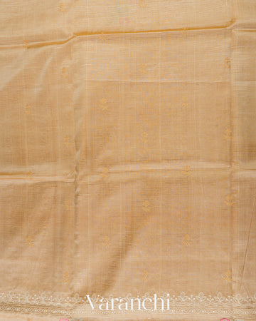 Sandalwood Yellow Embroidered Pure Mangalgiri Silk Handloom Saree