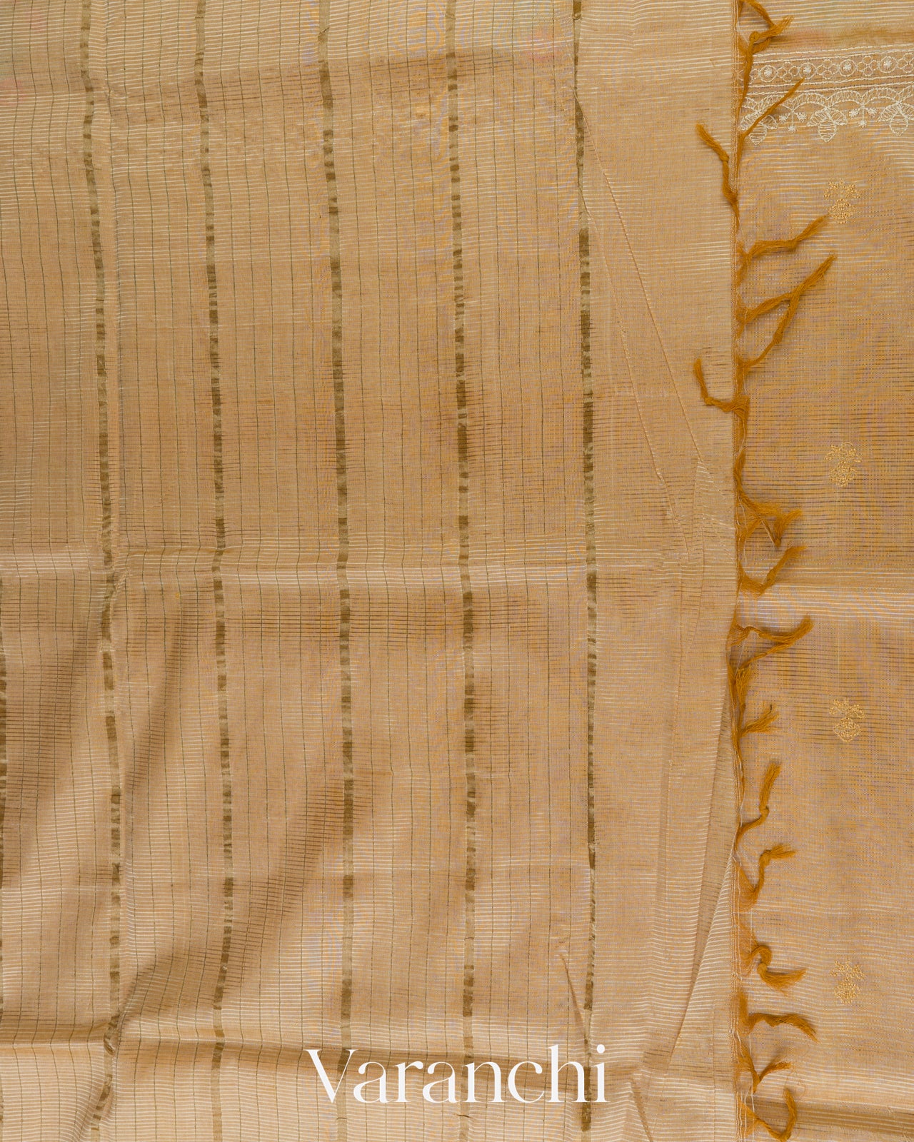 Sandalwood Yellow Embroidered Pure Mangalgiri Silk Handloom Saree