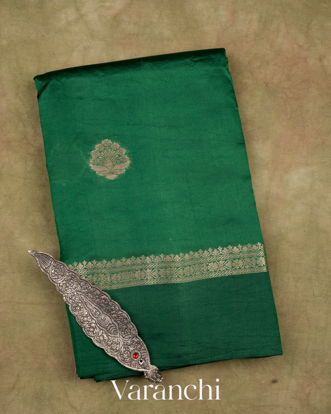 Dark Green Pure Mango Silk Saree