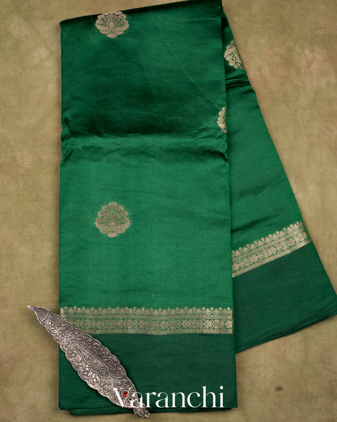 Dark Green Pure Mango Silk Saree