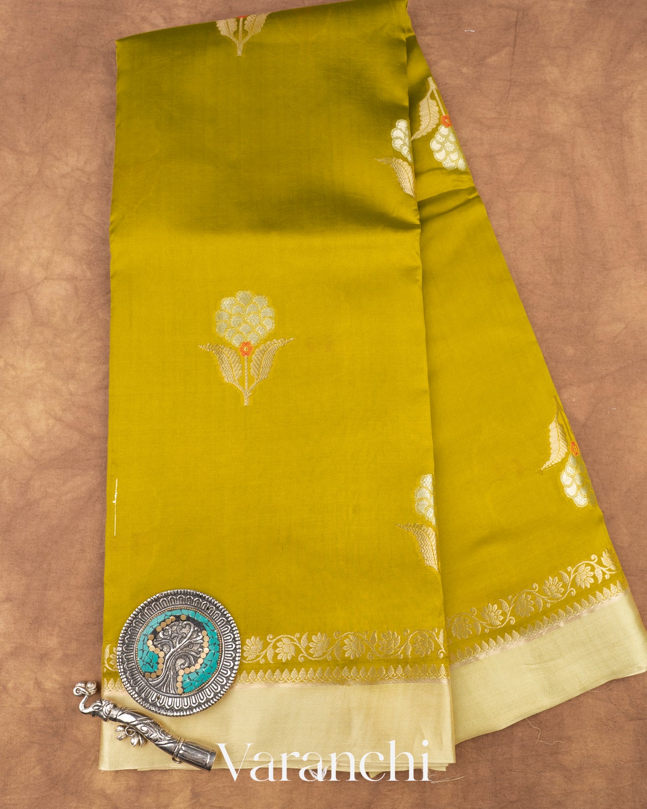 Olive Yellow Pure Mango Silk Handloom Saree