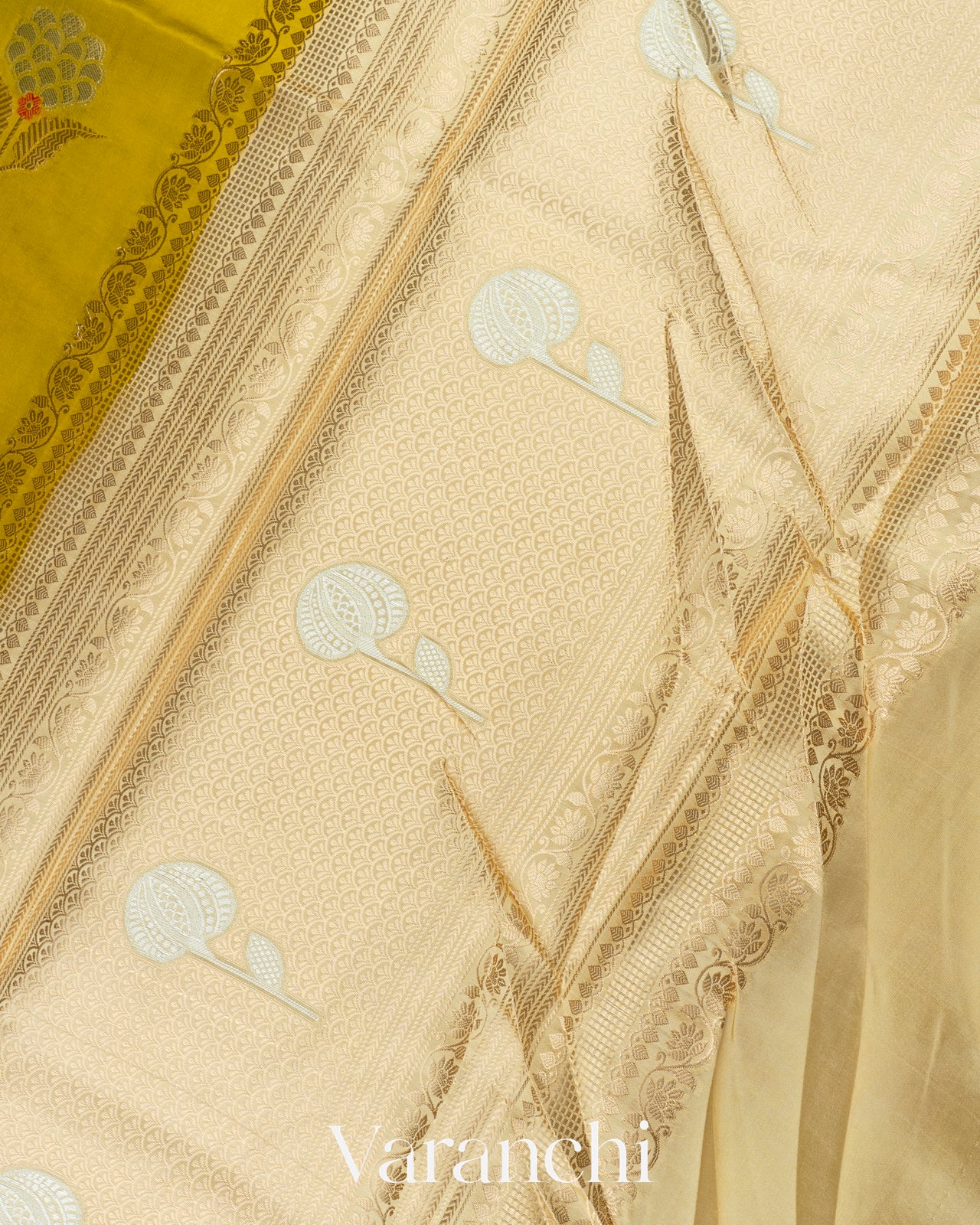 Olive Yellow Pure Mango Silk Handloom Saree