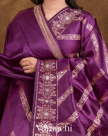 Purple Lehariya Pure-Mango Silk Handloom Saree