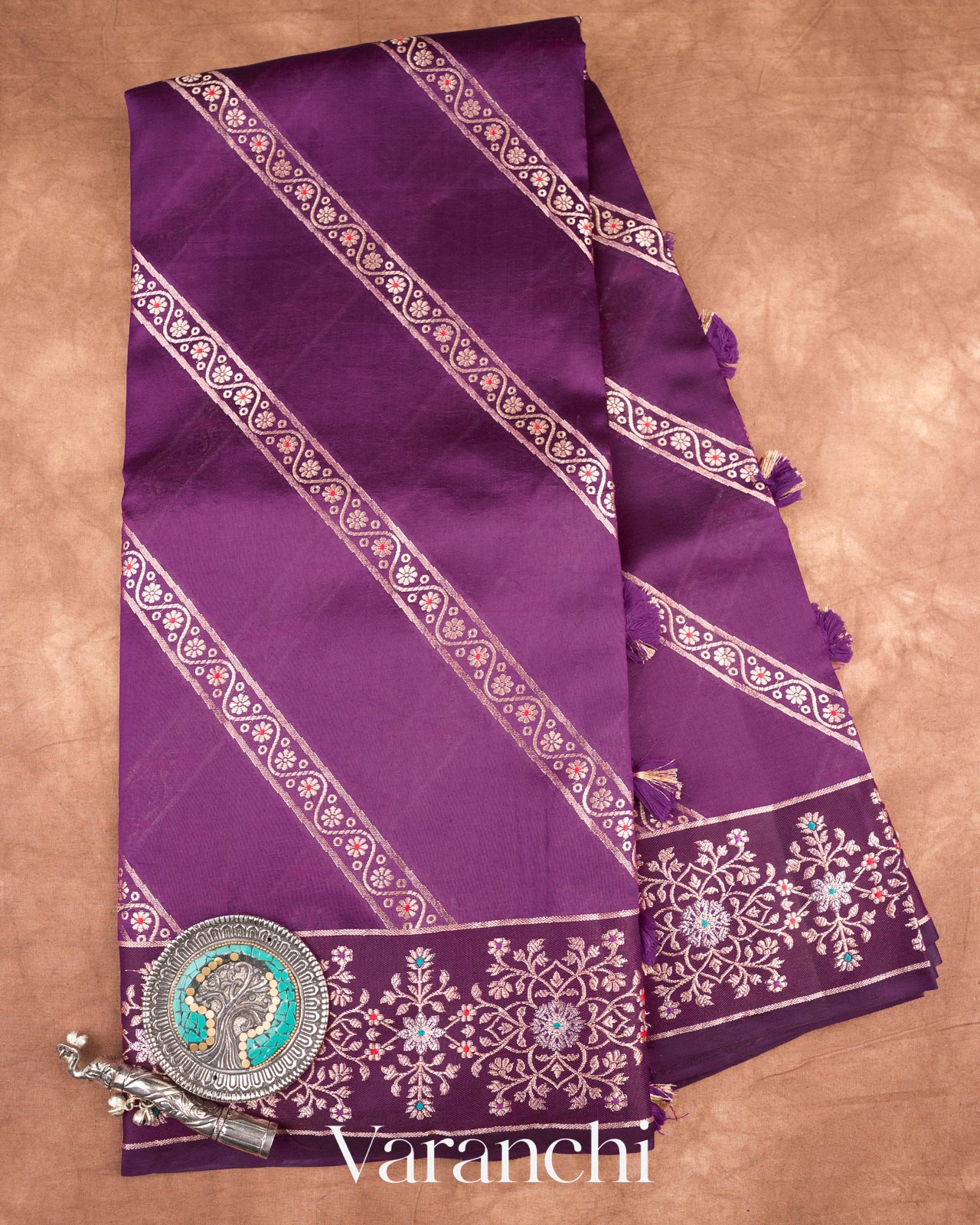 Purple Lehariya Pure-Mango Silk Handloom Saree