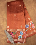 Rust Orange Floral Printed Pure Mango Silk Saree