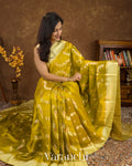 Mustard Yellow Lehariya Pure Mango Silk Handloom Saree