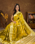Mustard Yellow Lehariya Pure Mango Silk Handloom Saree