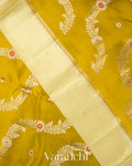 Mustard Yellow Lehariya Pure Mango Silk Handloom Saree