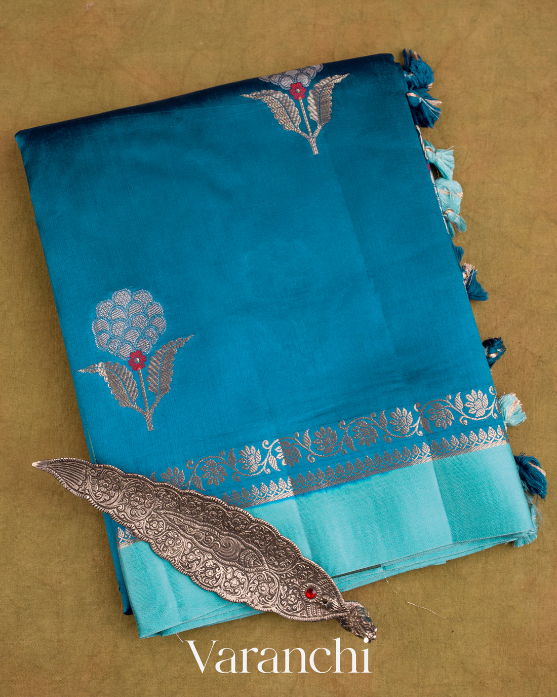 Ink Blue Pure Poona Silk Saree