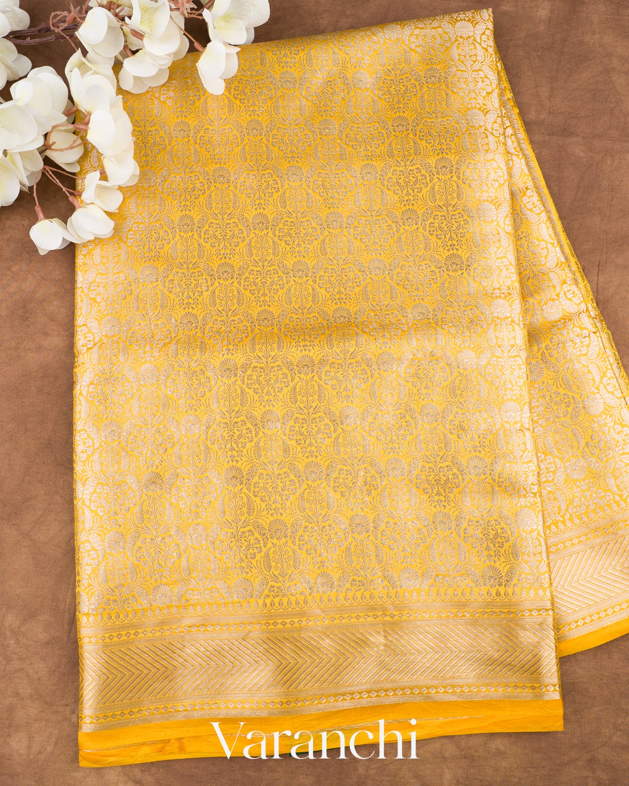 Mango Yellow Heavy Brocade Pure Mango Silk Saree