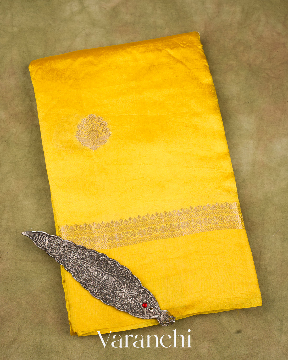 Yellow Pure Mango Silk Saree