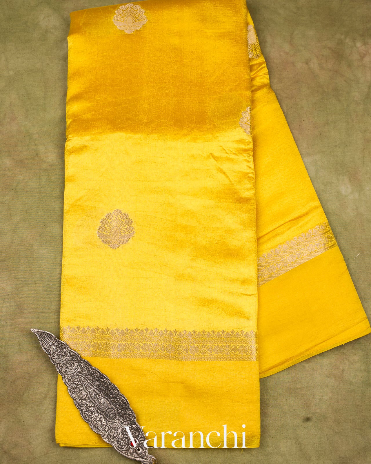 Yellow Pure Mango Silk Saree