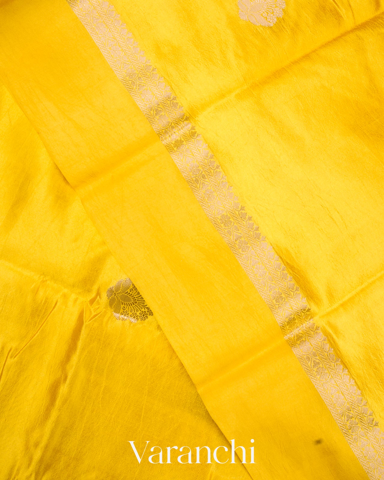 Yellow Pure Mango Silk Saree