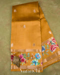 Deep Mustard Floral Printed Pure Mango Silk Saree