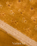 Deep Mustard Floral Printed Pure Mango Silk Saree