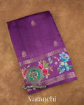 Deep Purple Floral Printed Pure Mango Silk Saree