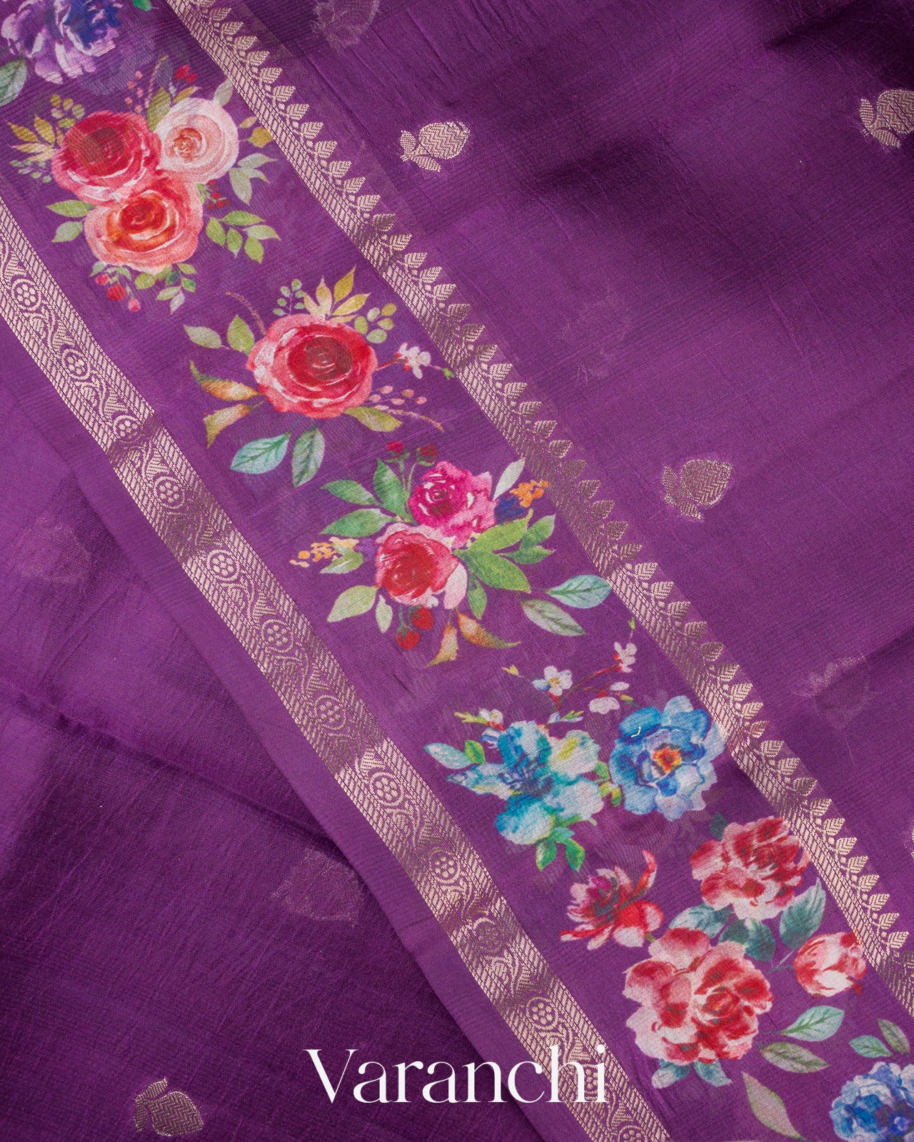 Deep Purple Floral Printed Pure Mango Silk Saree