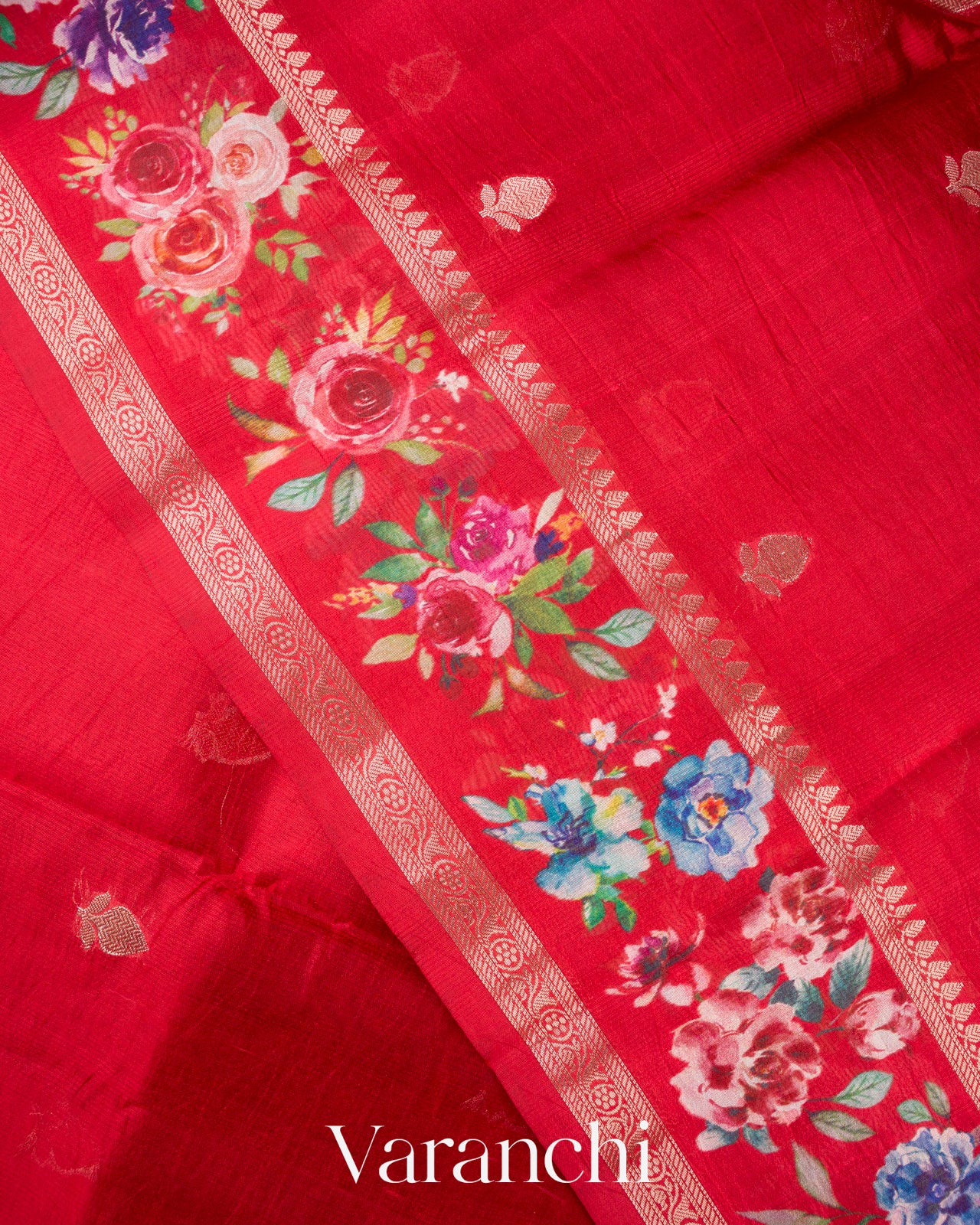 Red Floral Printed Pure Mango Silk Saree