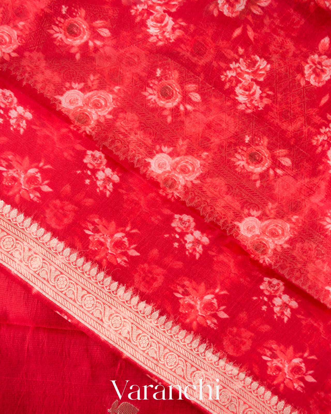 Red Floral Printed Pure Mango Silk Saree
