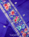 Royal Blue Floral Printed Pure Mango Silk Saree