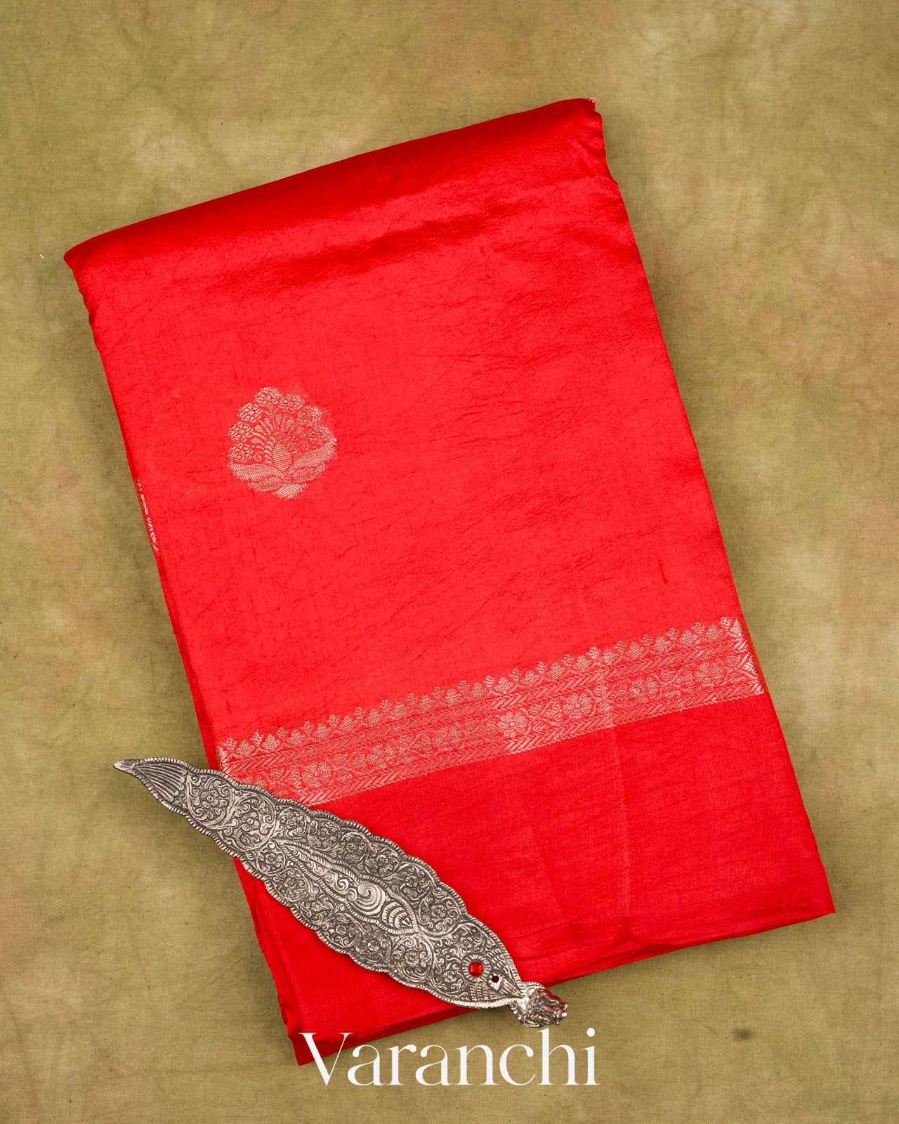 Bright Red Pure Mango Silk Saree