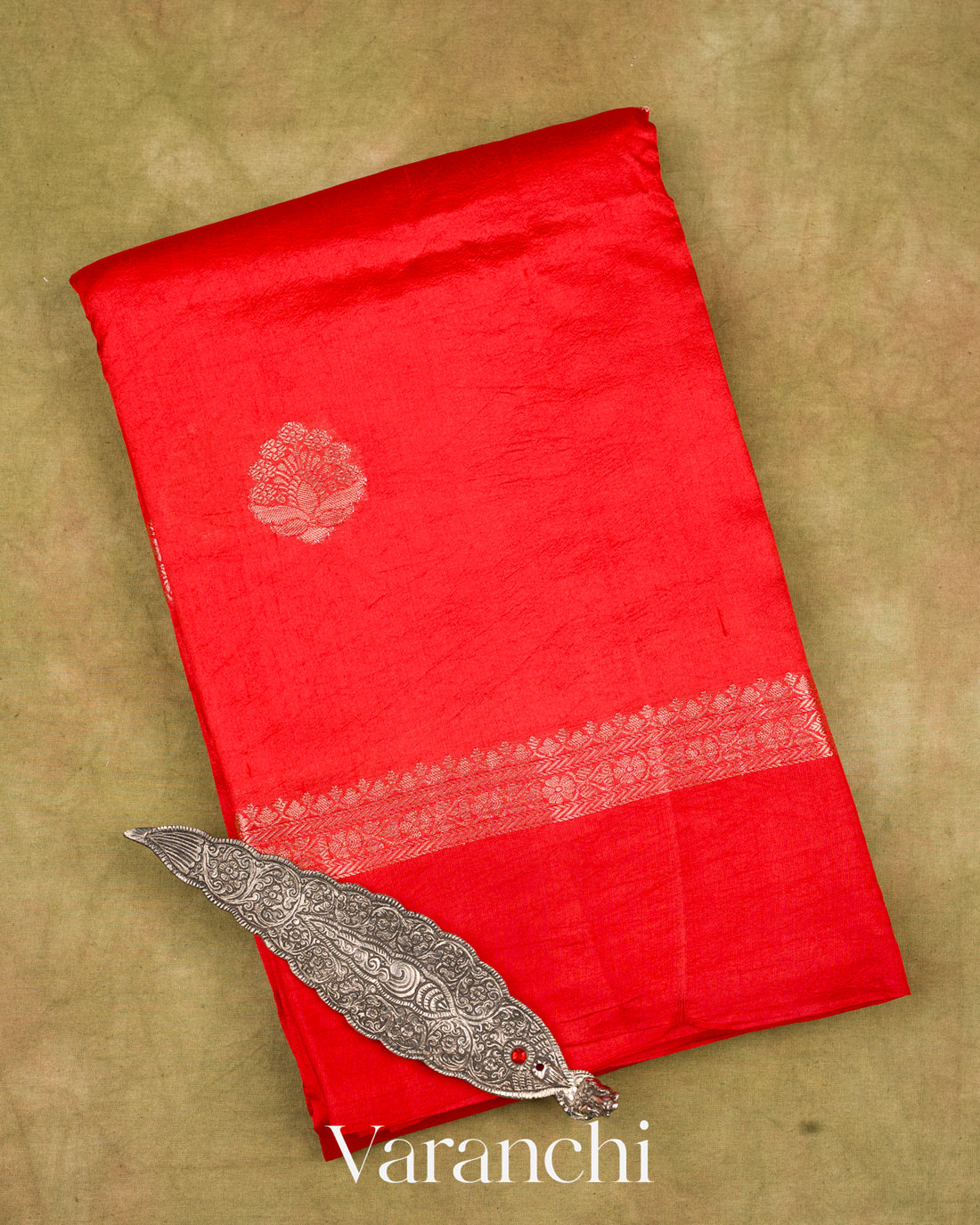 Bright Red Pure Mango Silk Saree