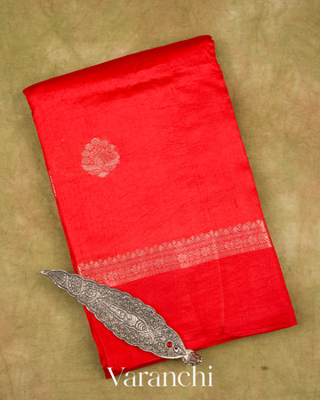 Bright Red Pure Mango Silk Saree