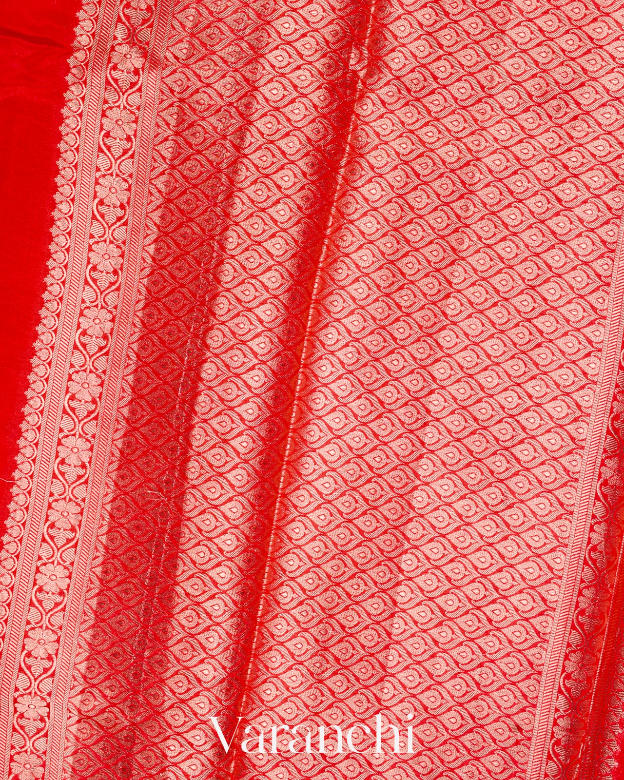 Bright Red Pure Mango Silk Saree