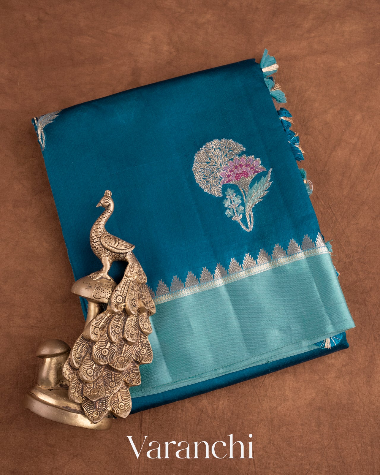 Prussian Blue Pure Mango Silk Saree