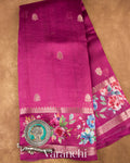 Wine Purple Floral Printed Pure Mango Silk Saree
